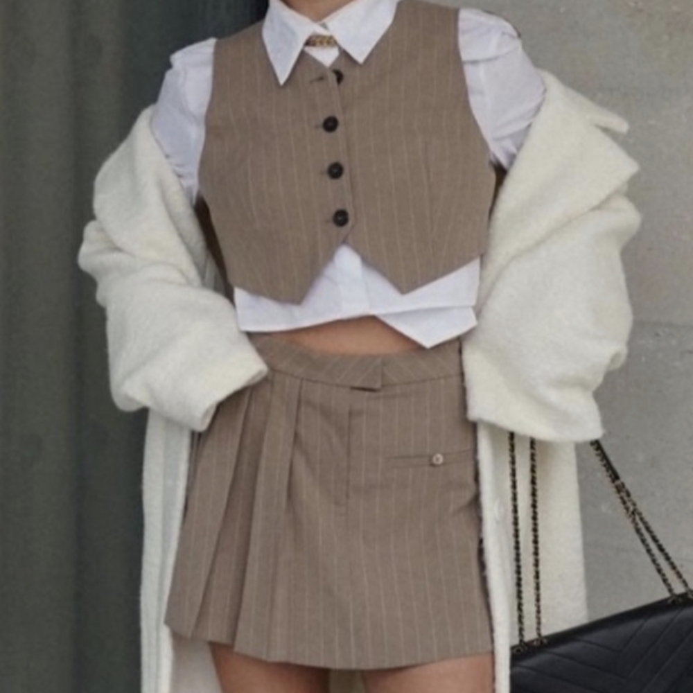 Pinstripe Crop V Neck Vest Zara Tan S